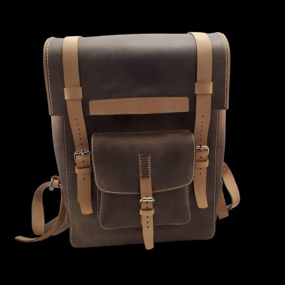 Handcrafted Retro Military Style Backpack Large Capacity Grey and Beige - Picture 2 of 8